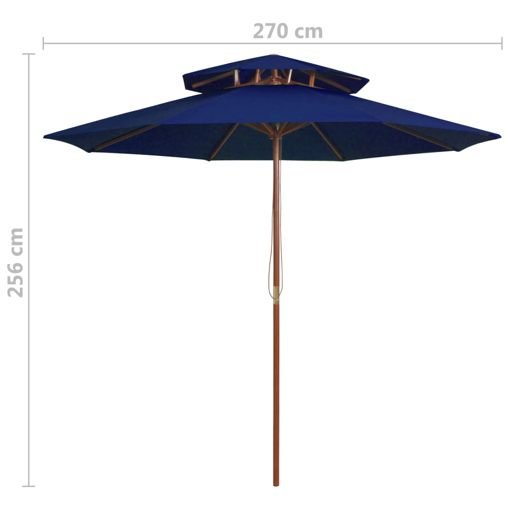 Double Decker Parasol with Wooden Pole Blue 270 cm- Outdoor Umbrellas & Sunshades - HomeShopIreland - Home Shop Ireland - Outdoor Umbrellas & Sunshades - Double Decker Parasol with Wooden Pole Blue 270 cm