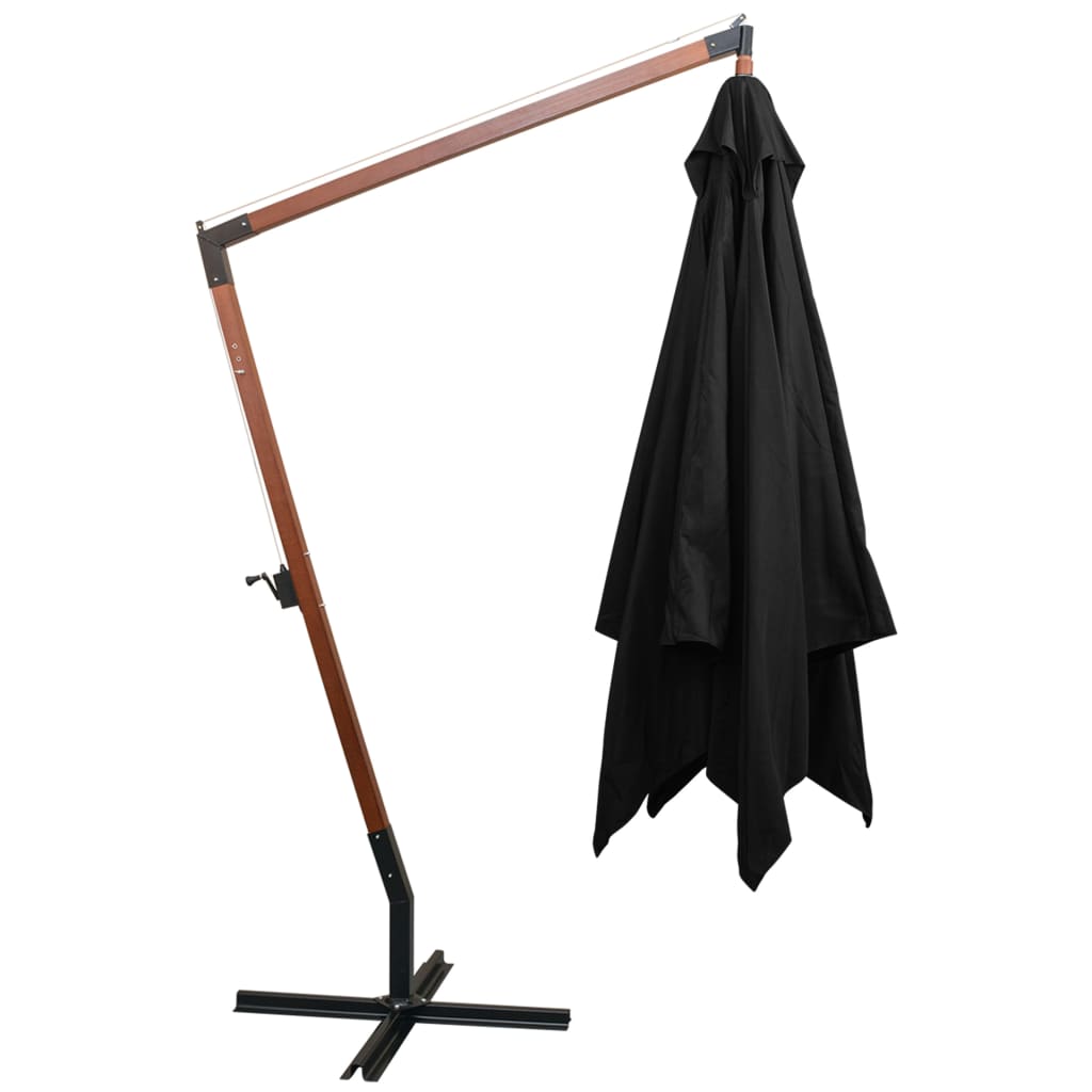 Hanging Parasol with Pole Black 3x3 m Solid Fir Wood- Outdoor Umbrellas & Sunshades - HomeShopIreland - Home Shop Ireland - Outdoor Umbrellas & Sunshades - Hanging Parasol with Pole Black 3x3 m Solid Fir Wood