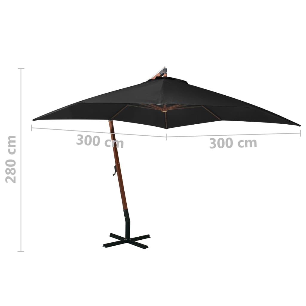 Hanging Parasol with Pole Black 3x3 m Solid Fir Wood- Outdoor Umbrellas & Sunshades - HomeShopIreland - Home Shop Ireland - Outdoor Umbrellas & Sunshades - Hanging Parasol with Pole Black 3x3 m Solid Fir Wood
