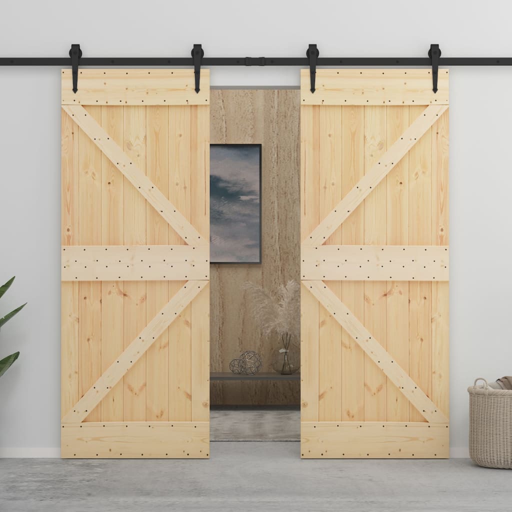 Sliding Door with Hardware Set 100x210 cm Solid Pine Wood- Doors - HomeShopIreland - Home Shop Ireland - Doors - Sliding Door with Hardware Set 100x210 cm Solid Pine Wood
