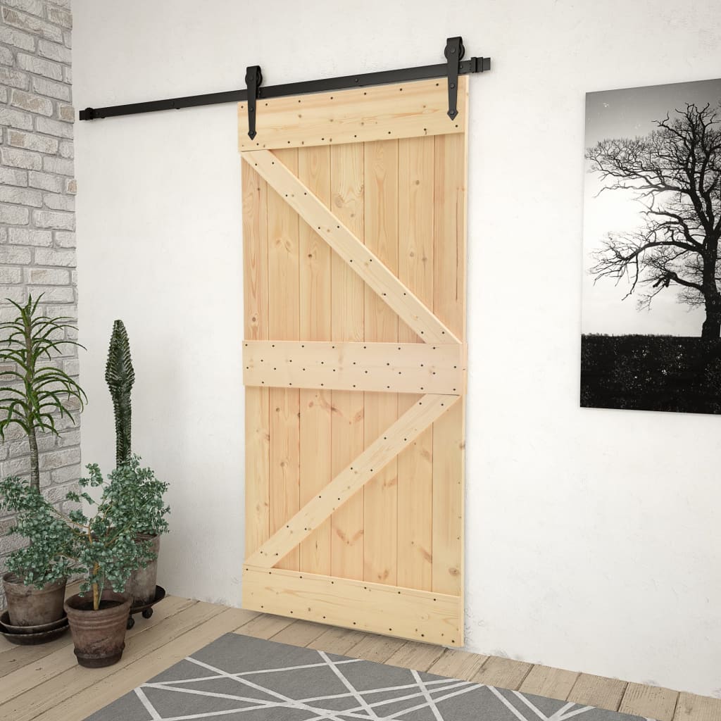 Sliding Door with Hardware Set 100x210 cm Solid Pine Wood- Doors - HomeShopIreland - Home Shop Ireland - Doors - Sliding Door with Hardware Set 100x210 cm Solid Pine Wood