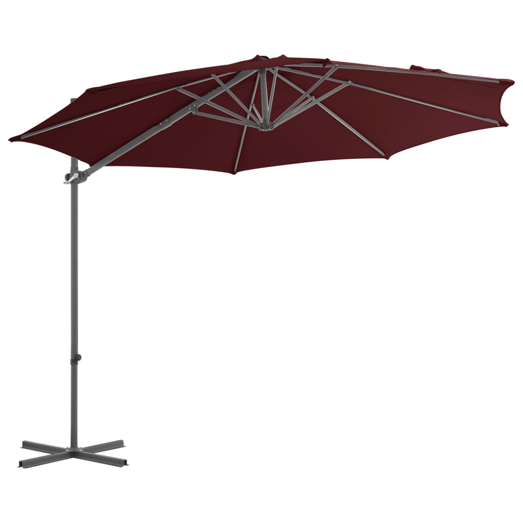 Cantilever Umbrella with Steel Pole Bordeaux Red 300 cm- Outdoor Umbrellas & Sunshades - HomeShopIreland - Home Shop Ireland - Outdoor Umbrellas & Sunshades - Cantilever Umbrella with Steel Pole Bordeaux Red 300 cm