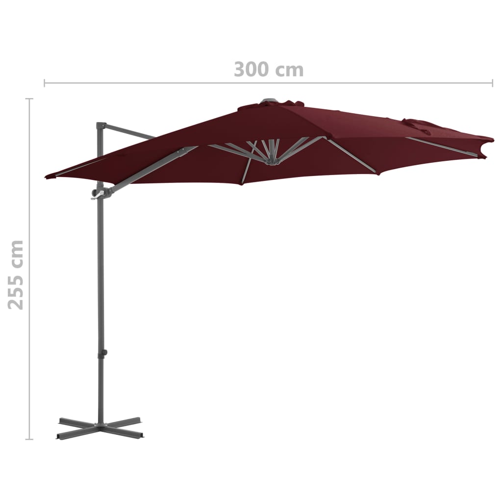 Cantilever Umbrella with Steel Pole Bordeaux Red 300 cm- Outdoor Umbrellas & Sunshades - HomeShopIreland - Home Shop Ireland - Outdoor Umbrellas & Sunshades - Cantilever Umbrella with Steel Pole Bordeaux Red 300 cm