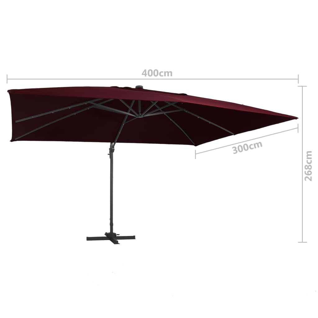 Cantilever Umbrella with LED Lights Bordeaux Red 400x300 cm- Outdoor Umbrellas & Sunshades - HomeShopIreland - Home Shop Ireland - Outdoor Umbrellas & Sunshades - Cantilever Umbrella with LED Lights Bordeaux Red 400x300 cm