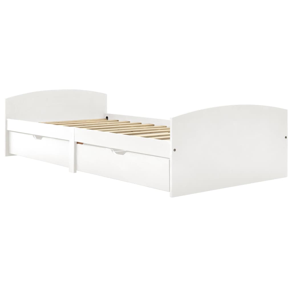 Bed Frame with 2 Drawers White Solid Pine Wood 90x200 cm- Beds & Bed Frames - HomeShopIreland - Home Shop Ireland - Beds & Bed Frames - Bed Frame with 2 Drawers White Solid Pine Wood 90x200 cm