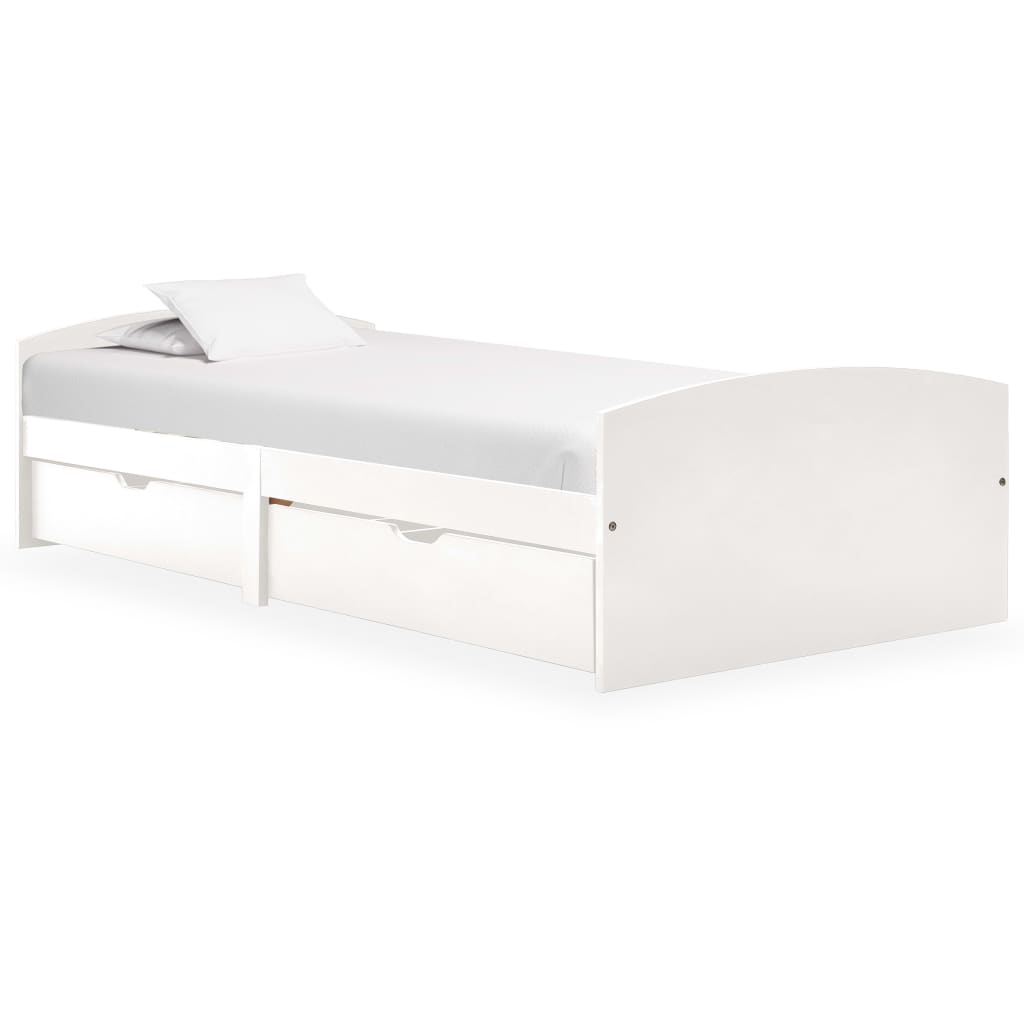 Bed Frame with 2 Drawers White Solid Pine Wood 90x200 cm- Beds & Bed Frames - HomeShopIreland - Home Shop Ireland - Beds & Bed Frames - Bed Frame with 2 Drawers White Solid Pine Wood 90x200 cm