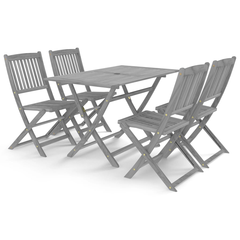 5 Piece Garden Dining Set Solid Acacia Wood Grey- Outdoor Furniture Sets - HomeShopIreland - Home Shop Ireland - Outdoor Furniture Sets - 5 Piece Garden Dining Set Solid Acacia Wood Grey