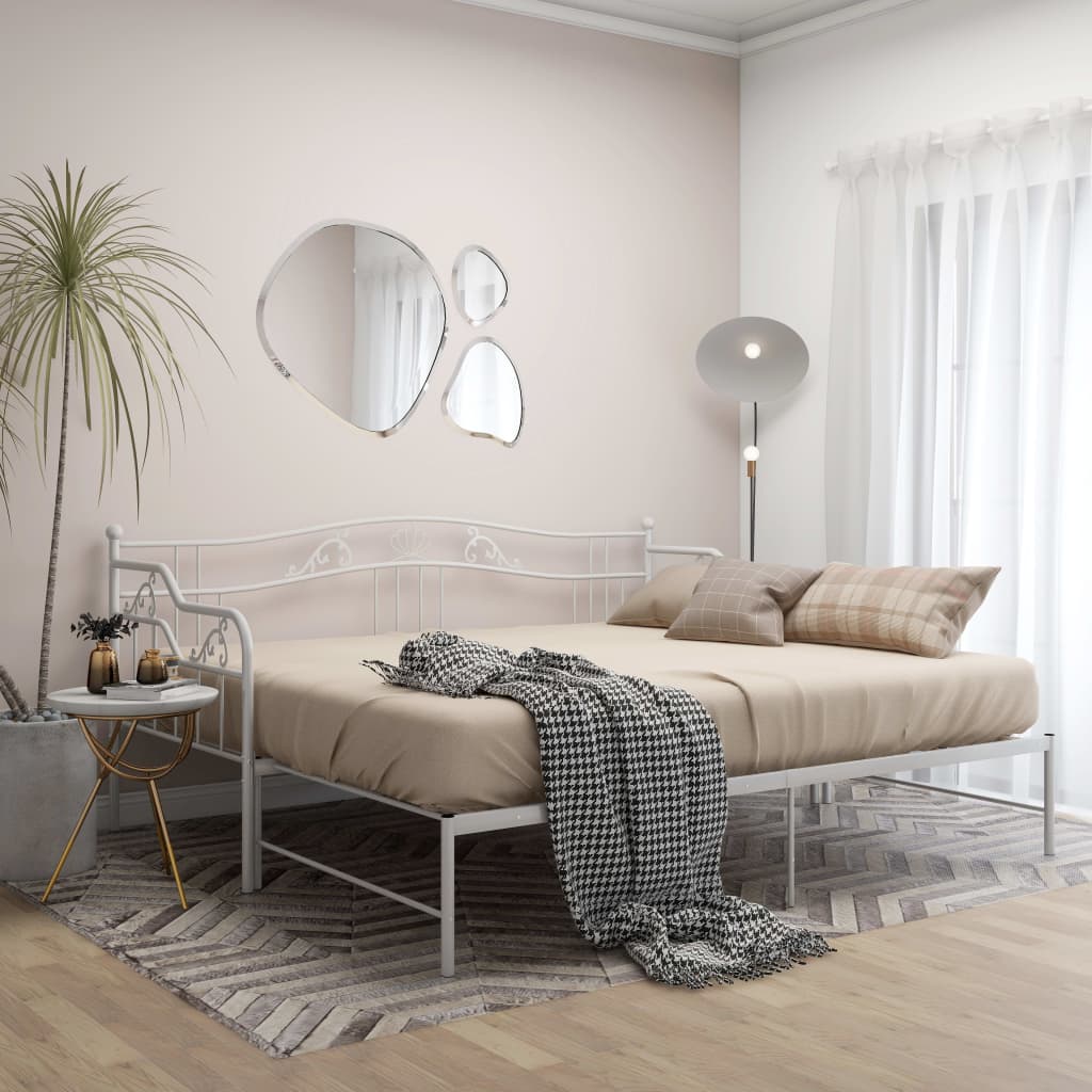 Pull out Sofa Bed Frame White Metal 90x200 cm