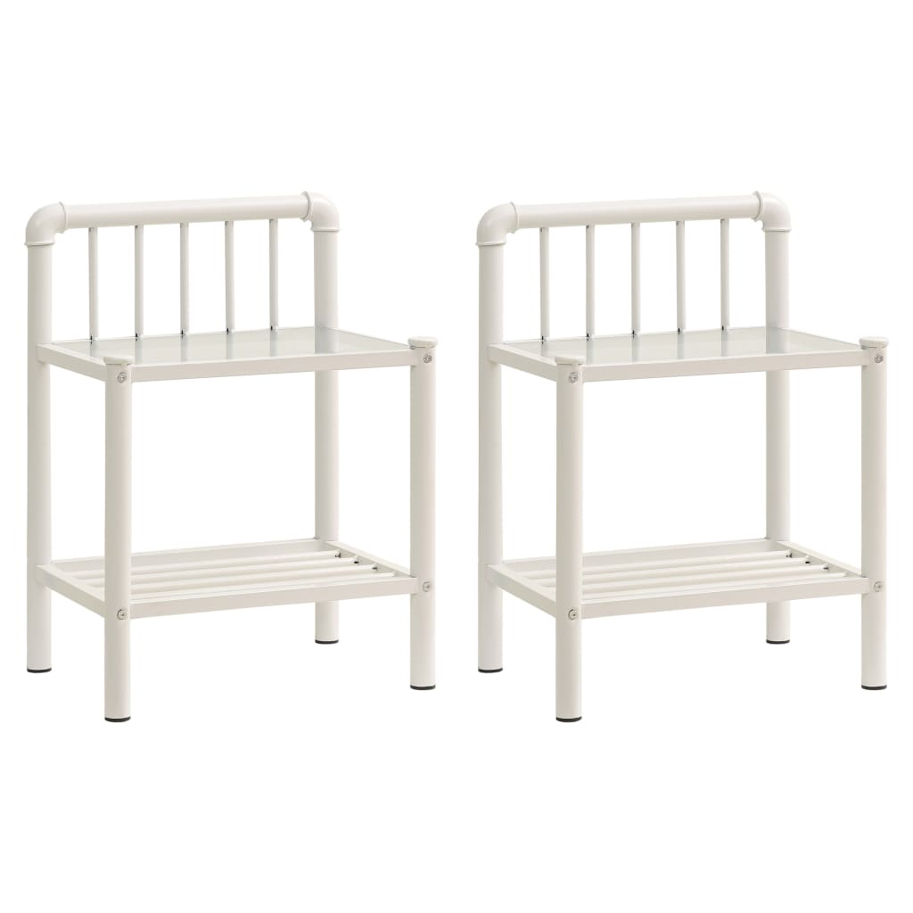 Bedside Cabinets 2 pcs White and Transparent Metal and Glass- Bedside Tables - HomeShopIreland - Home Shop Ireland - Bedside Tables - Bedside Cabinets 2 pcs White and Transparent Metal and Glass