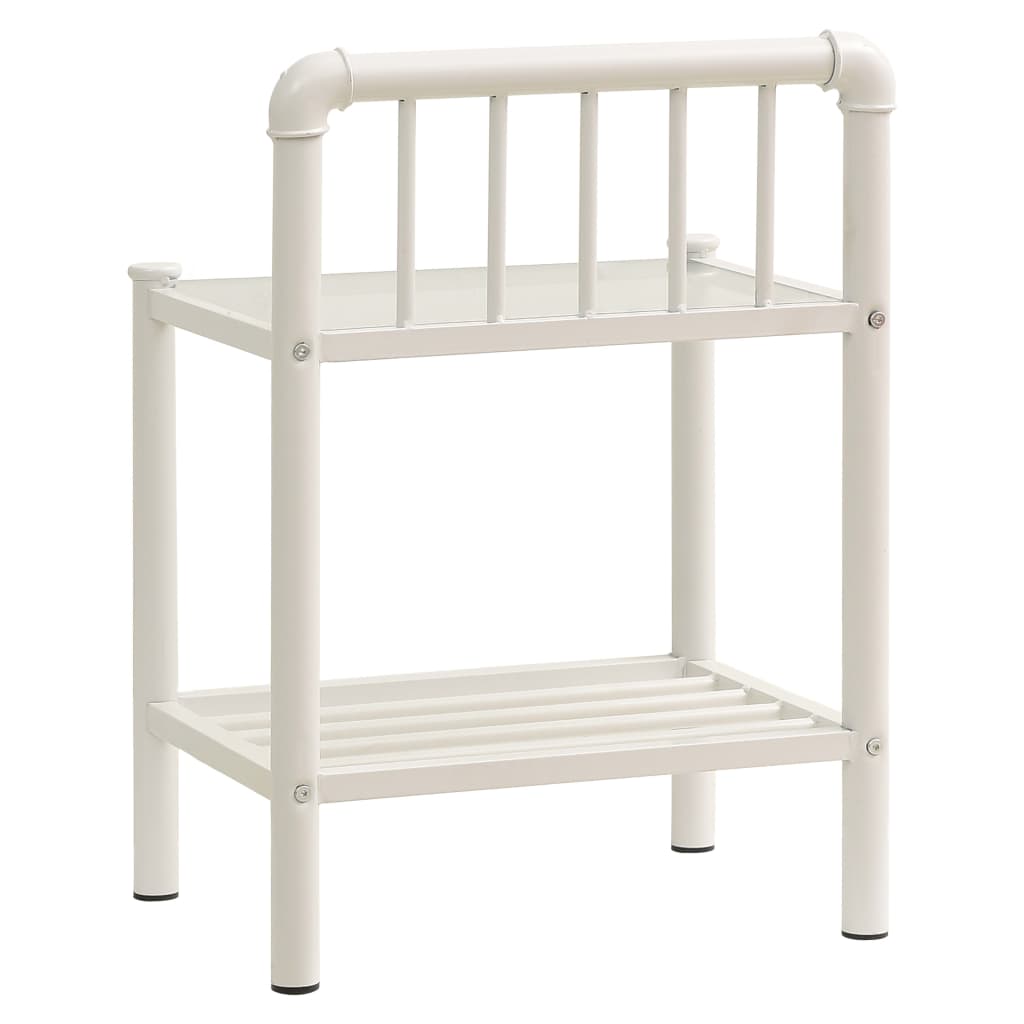 Bedside Cabinets 2 pcs White and Transparent Metal and Glass- Bedside Tables - HomeShopIreland - Home Shop Ireland - Bedside Tables - Bedside Cabinets 2 pcs White and Transparent Metal and Glass