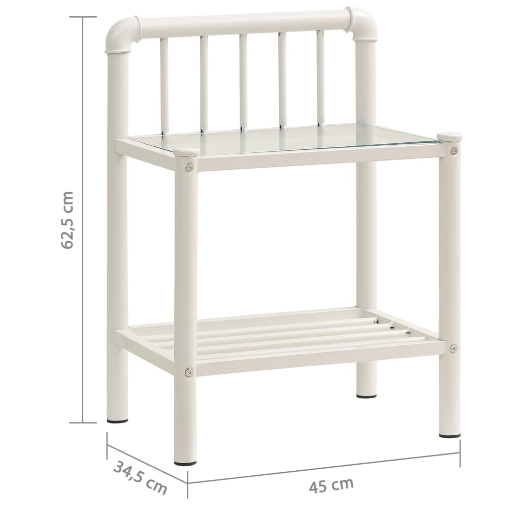 Bedside Cabinets 2 pcs White and Transparent Metal and Glass- Bedside Tables - HomeShopIreland - Home Shop Ireland - Bedside Tables - Bedside Cabinets 2 pcs White and Transparent Metal and Glass