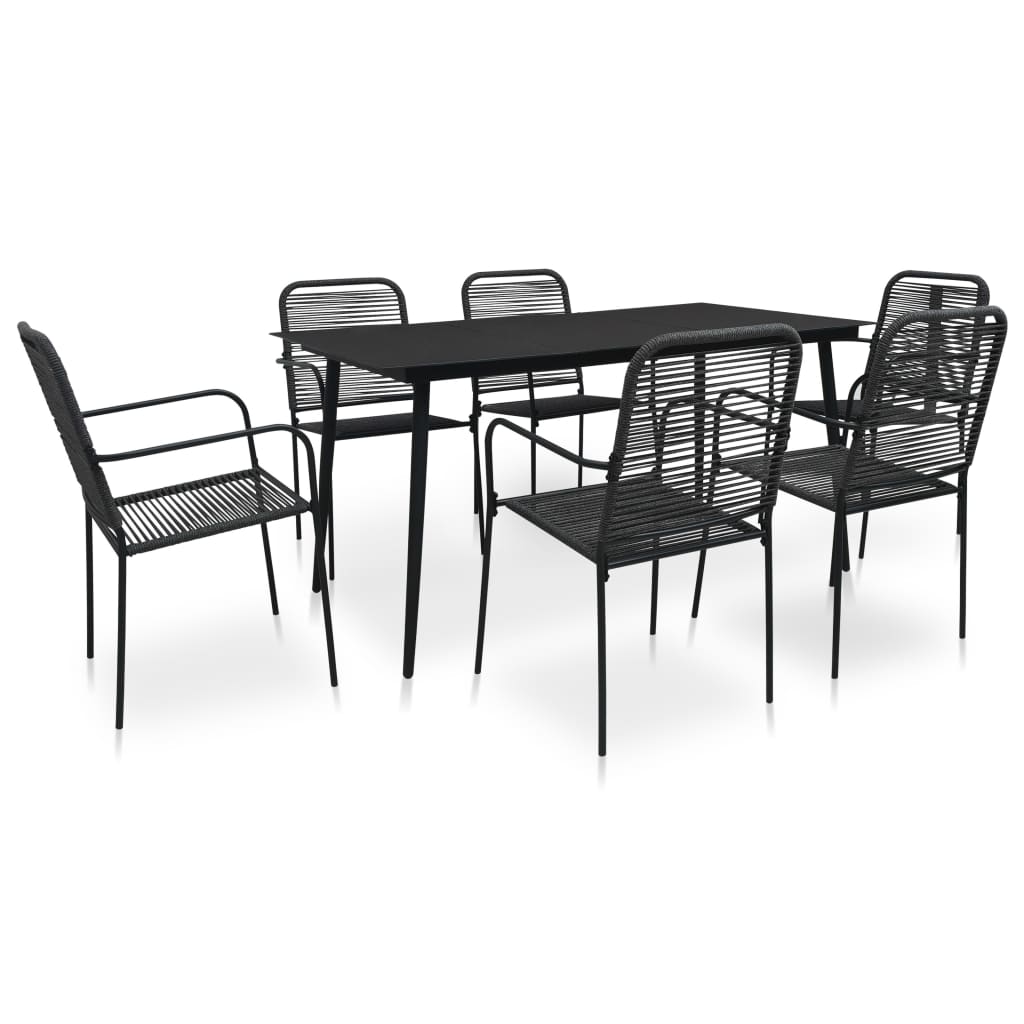 7 Piece Garden Dining Set Cotton Rope and Steel Black- Outdoor Furniture Sets - HomeShopIreland - Home Shop Ireland - Outdoor Furniture Sets - 7 Piece Garden Dining Set Cotton Rope and Steel Black
