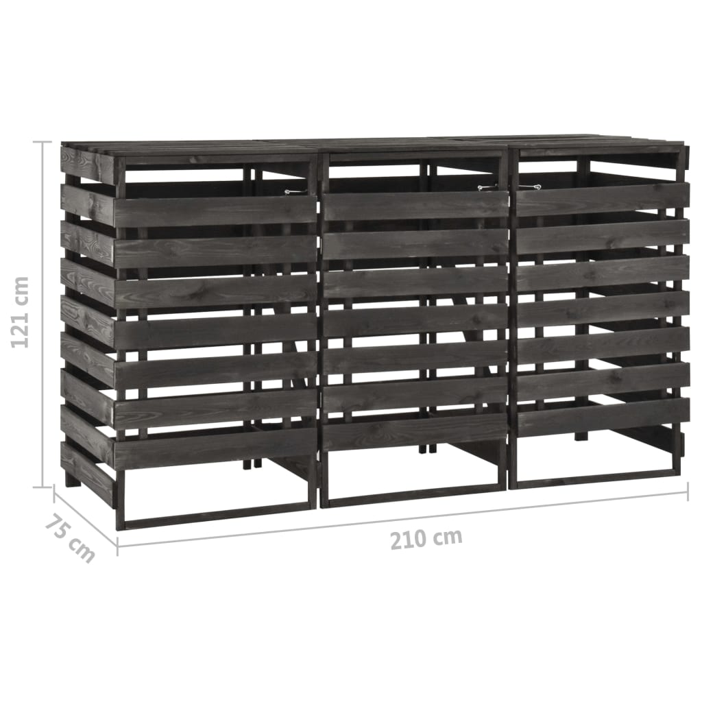 Triple Wheelie Bin Shed 210x75x121 cm Painted Solid Pinewood- Waste Container Enclosures - HomeShopIreland - Home Shop Ireland - Waste Container Enclosures - Triple Wheelie Bin Shed 210x75x121 cm Painted Solid Pinewood