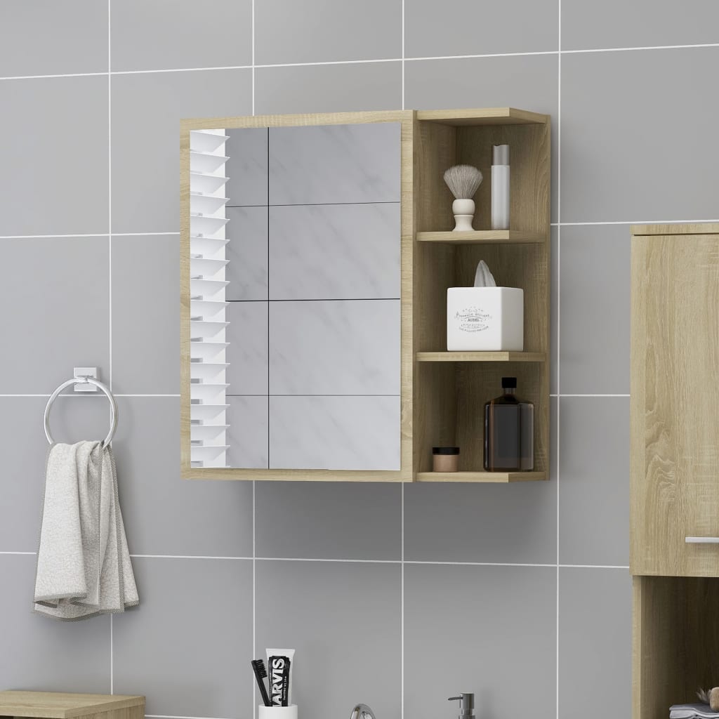 Bathroom Mirror Cabinet Sonoma Oak 62.5x20.5x64 cm Chipboard- Bathroom Vanity Units - HomeShopIreland - Home Shop Ireland - Bathroom Vanity Units - Bathroom Mirror Cabinet Sonoma Oak 62.5x20.5x64 cm Chipboard