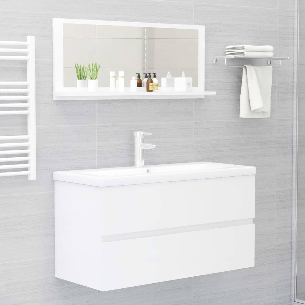 Bathroom Mirror High Gloss White 90x10.5x37 cm Chipboard- Bathroom Vanity Units - HomeShopIreland - Home Shop Ireland - Bathroom Vanity Units - Bathroom Mirror High Gloss White 90x10.5x37 cm Chipboard