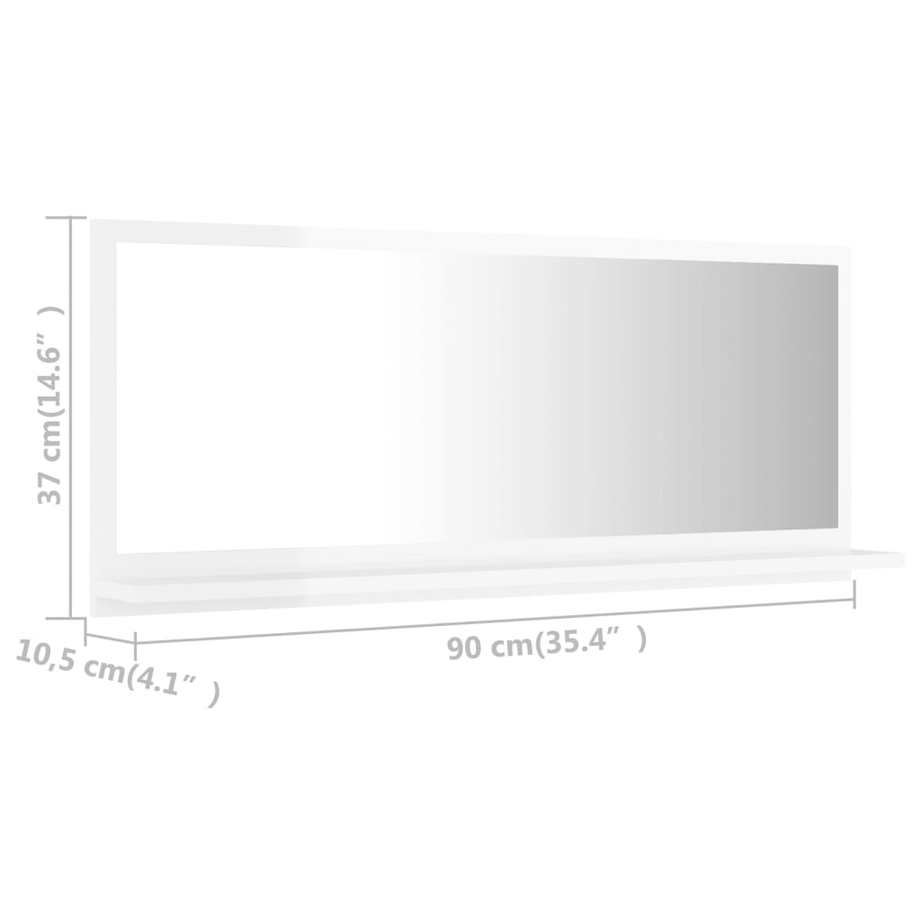 Bathroom Mirror High Gloss White 90x10.5x37 cm Chipboard- Bathroom Vanity Units - HomeShopIreland - Home Shop Ireland - Bathroom Vanity Units - Bathroom Mirror High Gloss White 90x10.5x37 cm Chipboard