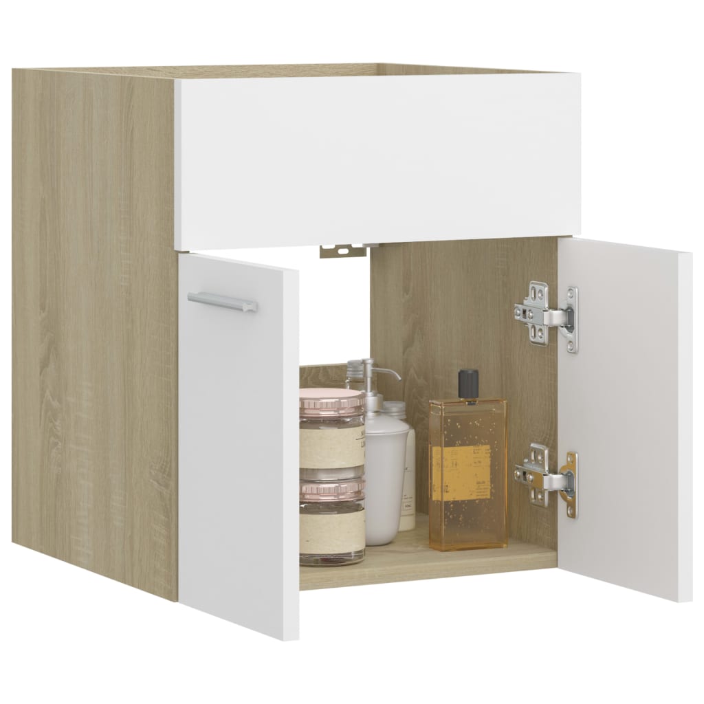Sink Cabinet White and Sonoma Oak 41x38.5x46 cm Chipboard- Bathroom Furniture Sets - HomeShopIreland - Home Shop Ireland - Bathroom Furniture Sets - Sink Cabinet White and Sonoma Oak 41x38.5x46 cm Chipboard