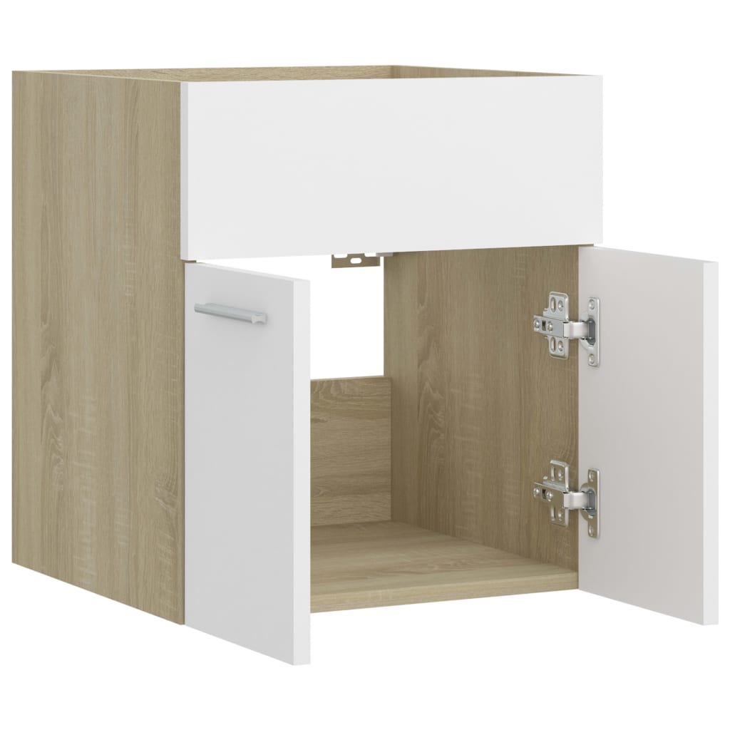 Sink Cabinet White and Sonoma Oak 41x38.5x46 cm Chipboard- Bathroom Furniture Sets - HomeShopIreland - Home Shop Ireland - Bathroom Furniture Sets - Sink Cabinet White and Sonoma Oak 41x38.5x46 cm Chipboard