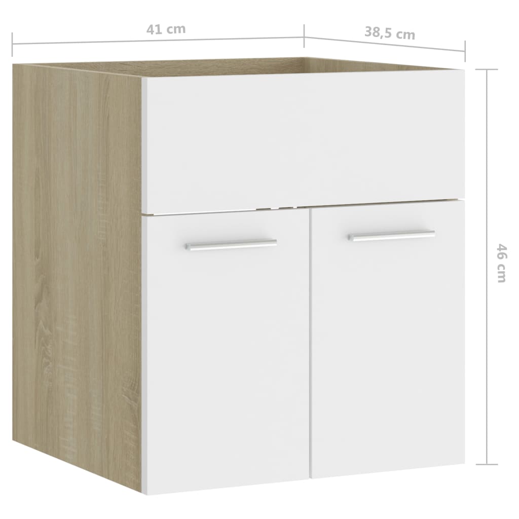 Sink Cabinet White and Sonoma Oak 41x38.5x46 cm Chipboard- Bathroom Furniture Sets - HomeShopIreland - Home Shop Ireland - Bathroom Furniture Sets - Sink Cabinet White and Sonoma Oak 41x38.5x46 cm Chipboard