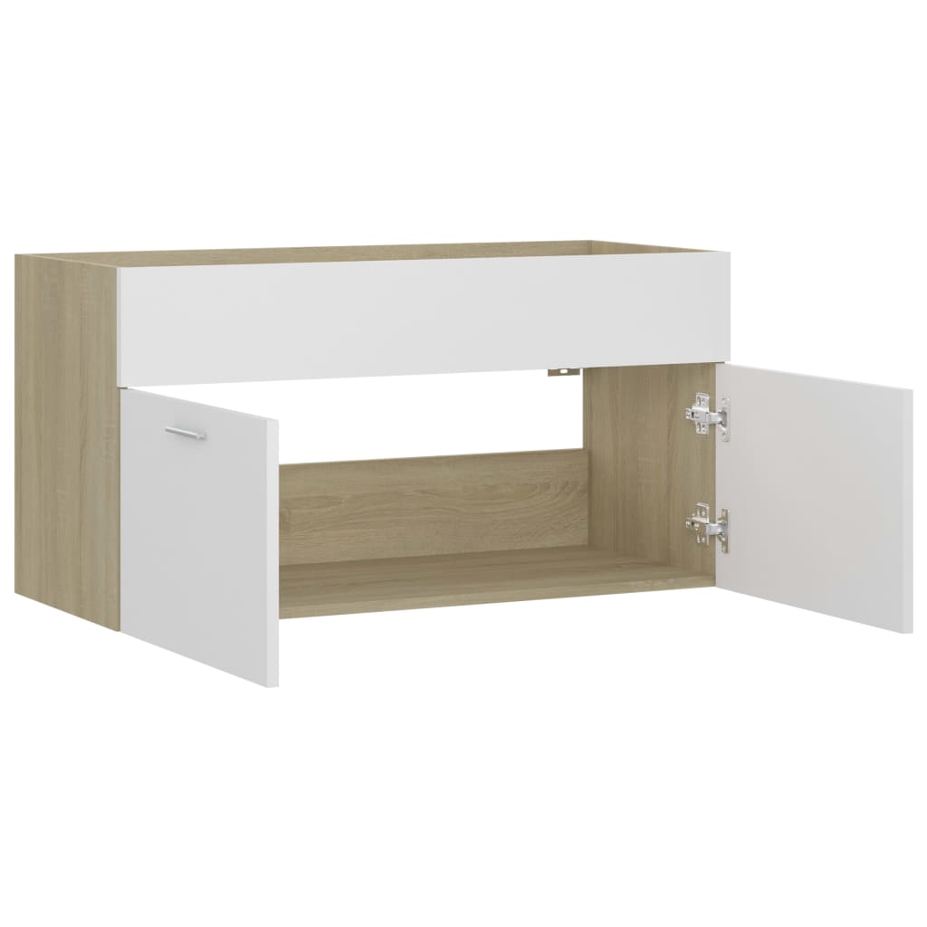 Sink Cabinet White and Sonoma Oak 90x38.5x46 cm Chipboard- Bathroom Furniture Sets - HomeShopIreland - Home Shop Ireland - Bathroom Furniture Sets - Sink Cabinet White and Sonoma Oak 90x38.5x46 cm Chipboard