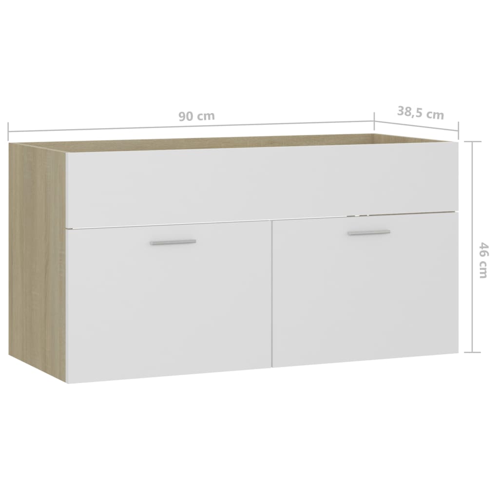 Sink Cabinet White and Sonoma Oak 90x38.5x46 cm Chipboard- Bathroom Furniture Sets - HomeShopIreland - Home Shop Ireland - Bathroom Furniture Sets - Sink Cabinet White and Sonoma Oak 90x38.5x46 cm Chipboard