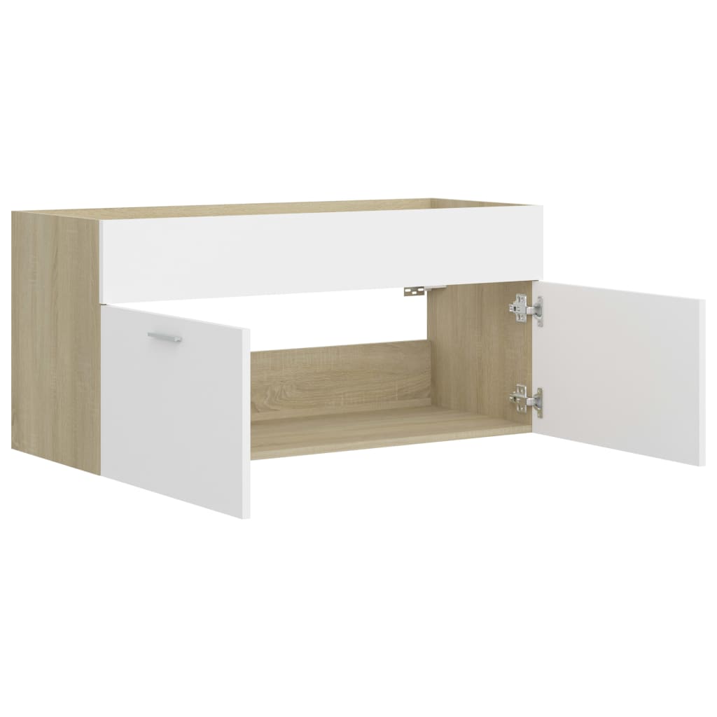 Sink Cabinet White and Sonoma Oak 100x38.5x46 cm Chipboard- Bathroom Furniture Sets - HomeShopIreland - Home Shop Ireland - Bathroom Furniture Sets - Sink Cabinet White and Sonoma Oak 100x38.5x46 cm Chipboard