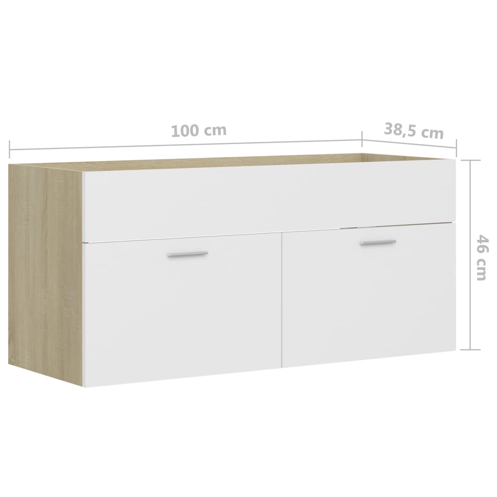 Sink Cabinet White and Sonoma Oak 100x38.5x46 cm Chipboard- Bathroom Furniture Sets - HomeShopIreland - Home Shop Ireland - Bathroom Furniture Sets - Sink Cabinet White and Sonoma Oak 100x38.5x46 cm Chipboard
