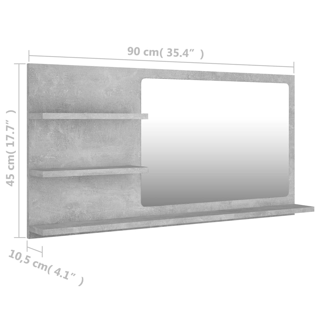 Bathroom Mirror Concrete Grey 90x10.5x45 cm Chipboard- Bathroom Vanity Units - HomeShopIreland - Home Shop Ireland - Bathroom Vanity Units - Bathroom Mirror Concrete Grey 90x10.5x45 cm Chipboard