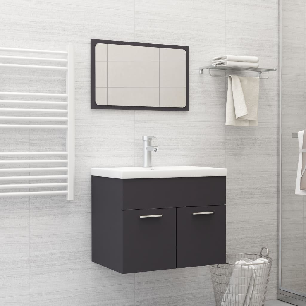 2 Piece Bathroom Furniture Set Black Chipboard- Bathroom Furniture Sets - HomeShopIreland - Home Shop Ireland - Bathroom Furniture Sets - 2 Piece Bathroom Furniture Set Black Chipboard
