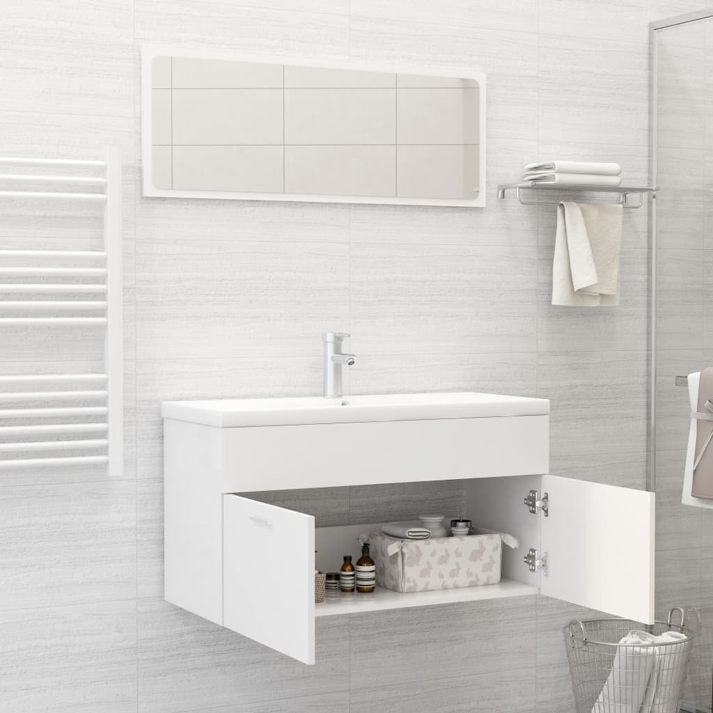 2 Piece Bathroom Furniture Set White Chipboard- Bathroom Furniture Sets - HomeShopIreland - Home Shop Ireland - Bathroom Furniture Sets - 2 Piece Bathroom Furniture Set White Chipboard