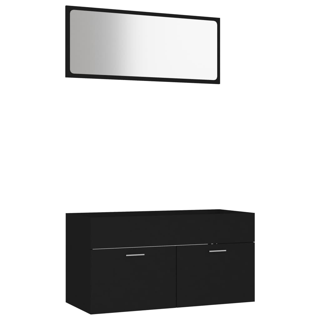 2 Piece Bathroom Furniture Set Black Chipboard- Bathroom Furniture Sets - HomeShopIreland - Home Shop Ireland - Bathroom Furniture Sets - 2 Piece Bathroom Furniture Set Black Chipboard