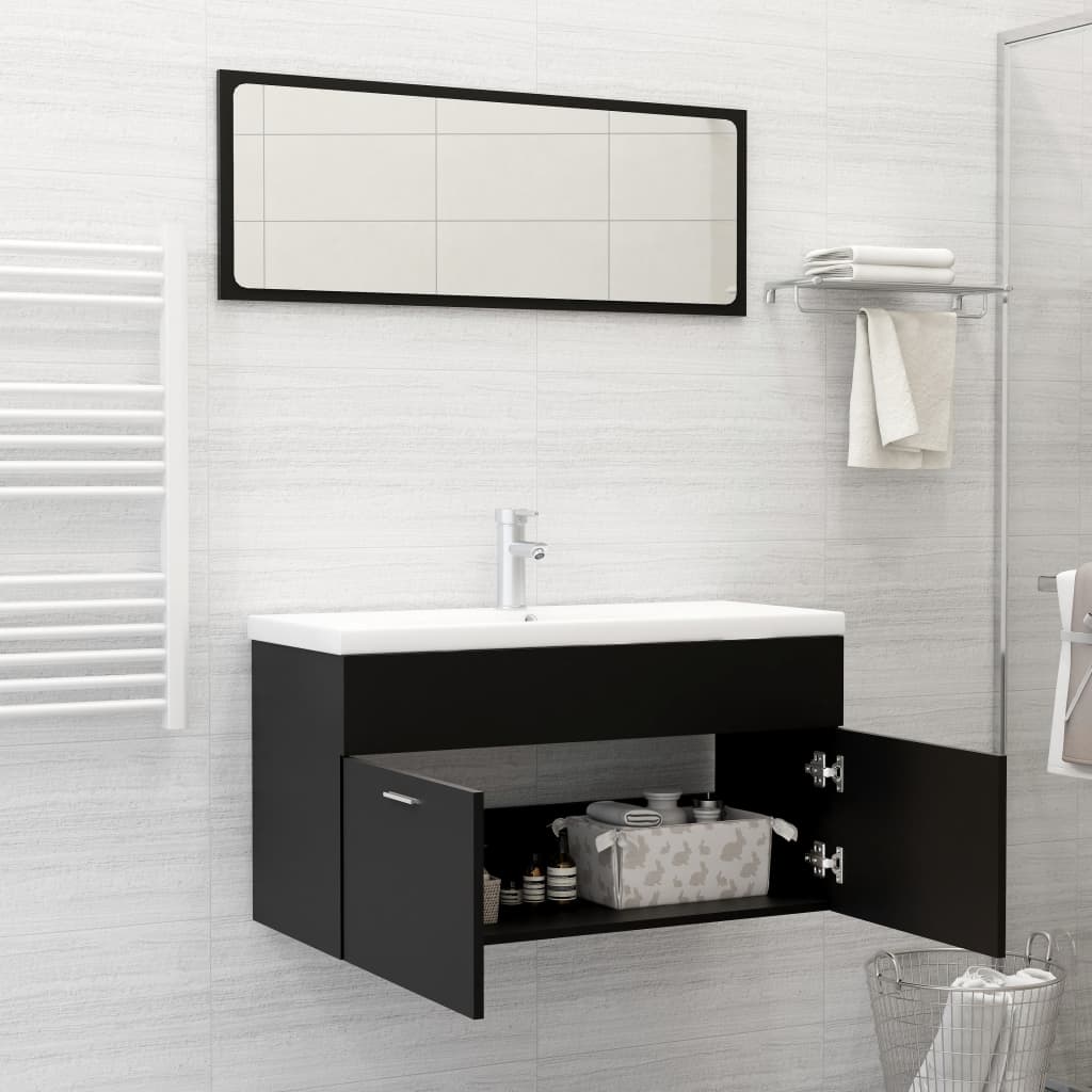 2 Piece Bathroom Furniture Set Black Chipboard- Bathroom Furniture Sets - HomeShopIreland - Home Shop Ireland - Bathroom Furniture Sets - 2 Piece Bathroom Furniture Set Black Chipboard