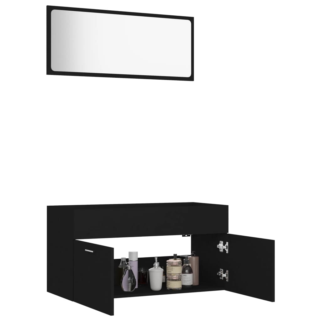 2 Piece Bathroom Furniture Set Black Chipboard- Bathroom Furniture Sets - HomeShopIreland - Home Shop Ireland - Bathroom Furniture Sets - 2 Piece Bathroom Furniture Set Black Chipboard