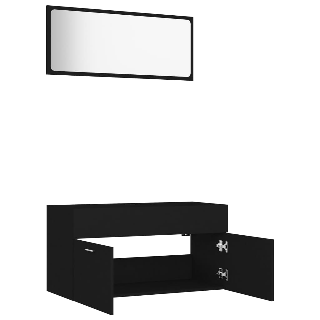 2 Piece Bathroom Furniture Set Black Chipboard- Bathroom Furniture Sets - HomeShopIreland - Home Shop Ireland - Bathroom Furniture Sets - 2 Piece Bathroom Furniture Set Black Chipboard