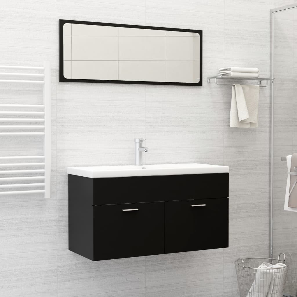 2 Piece Bathroom Furniture Set Black Chipboard- Bathroom Furniture Sets - HomeShopIreland - Home Shop Ireland - Bathroom Furniture Sets - 2 Piece Bathroom Furniture Set Black Chipboard