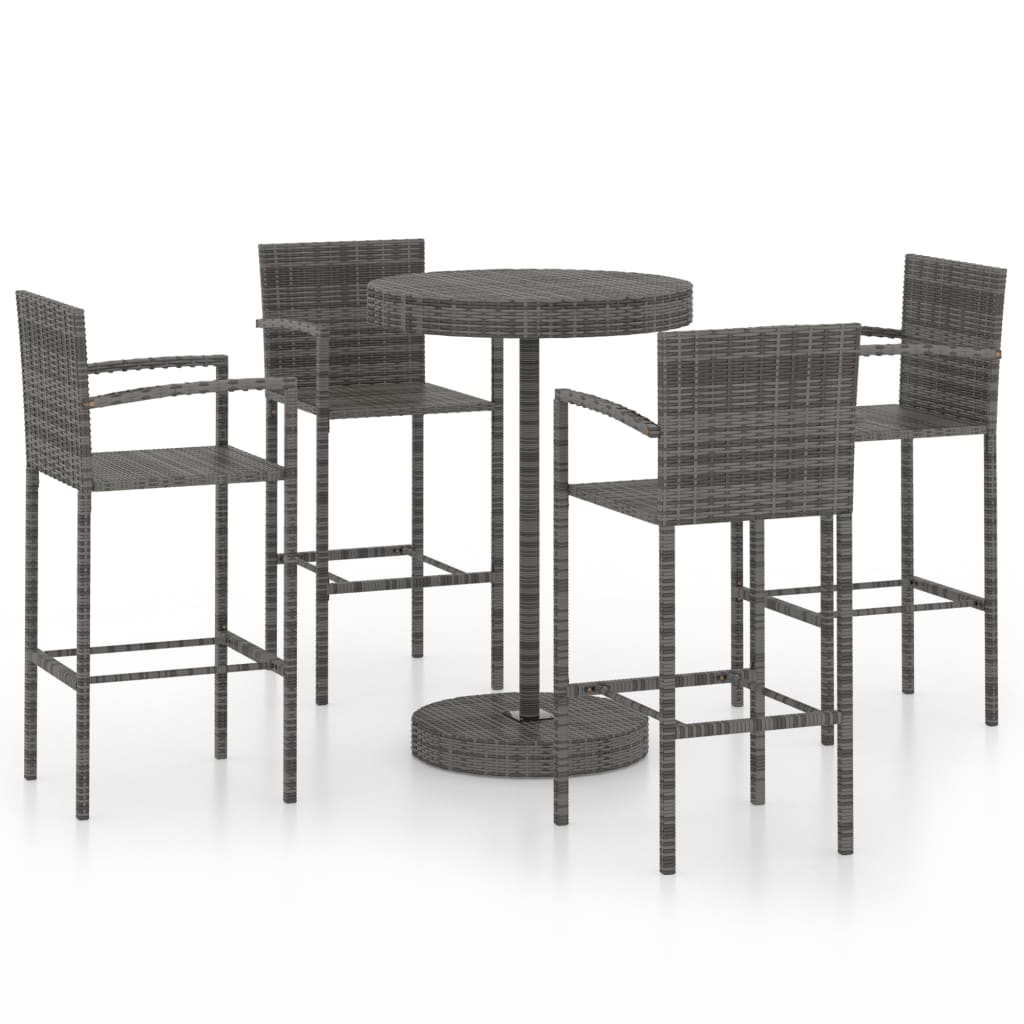 5 Piece Garden Bar Poly Rattan Grey- Outdoor Furniture Sets - HomeShopIreland - Home Shop Ireland - Outdoor Furniture Sets - 5 Piece Garden Bar Poly Rattan Grey