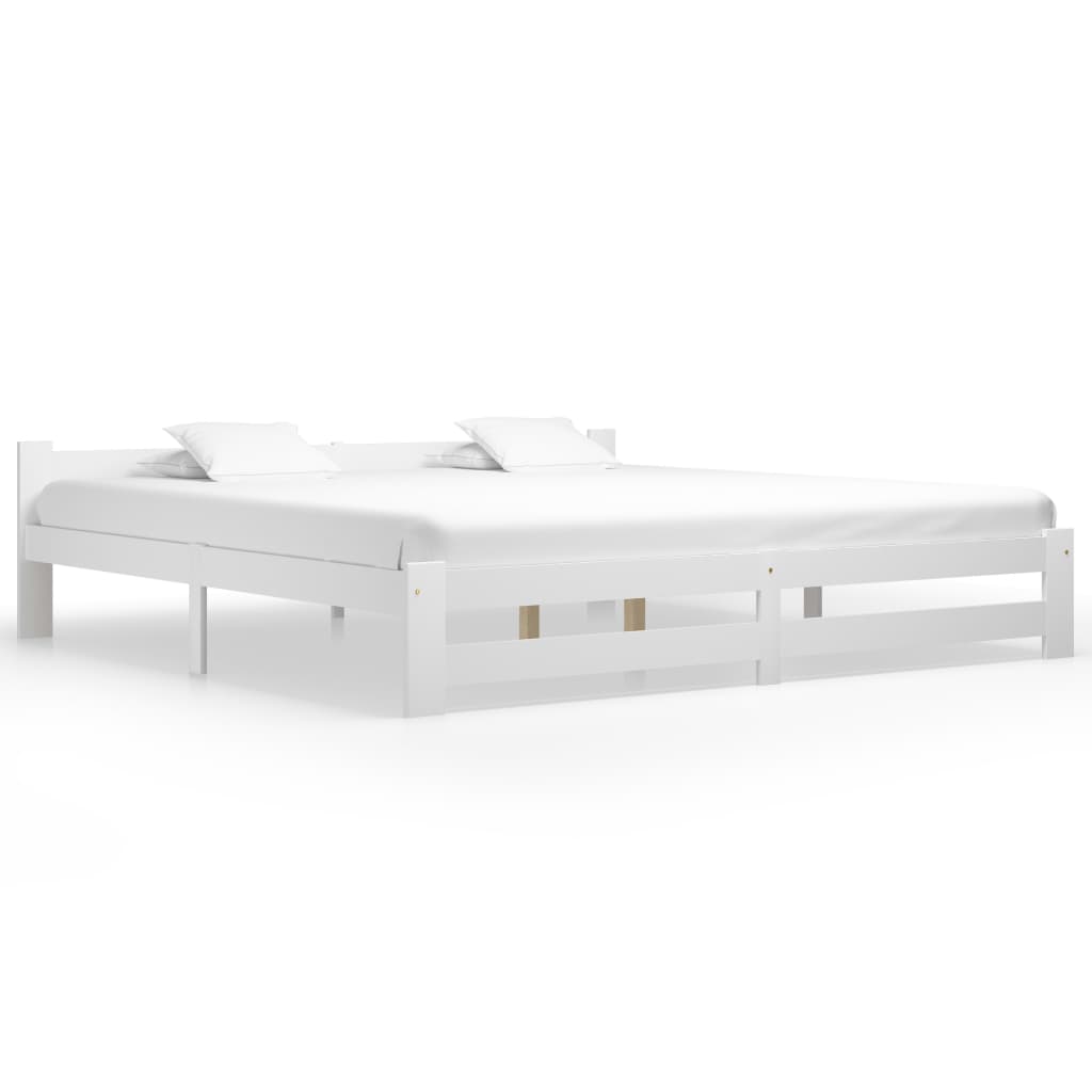 Bed Frame White Solid Pine Wood 200x200 cm- Beds & Bed Frames - HomeShopIreland - Home Shop Ireland - Beds & Bed Frames - Bed Frame White Solid Pine Wood 200x200 cm