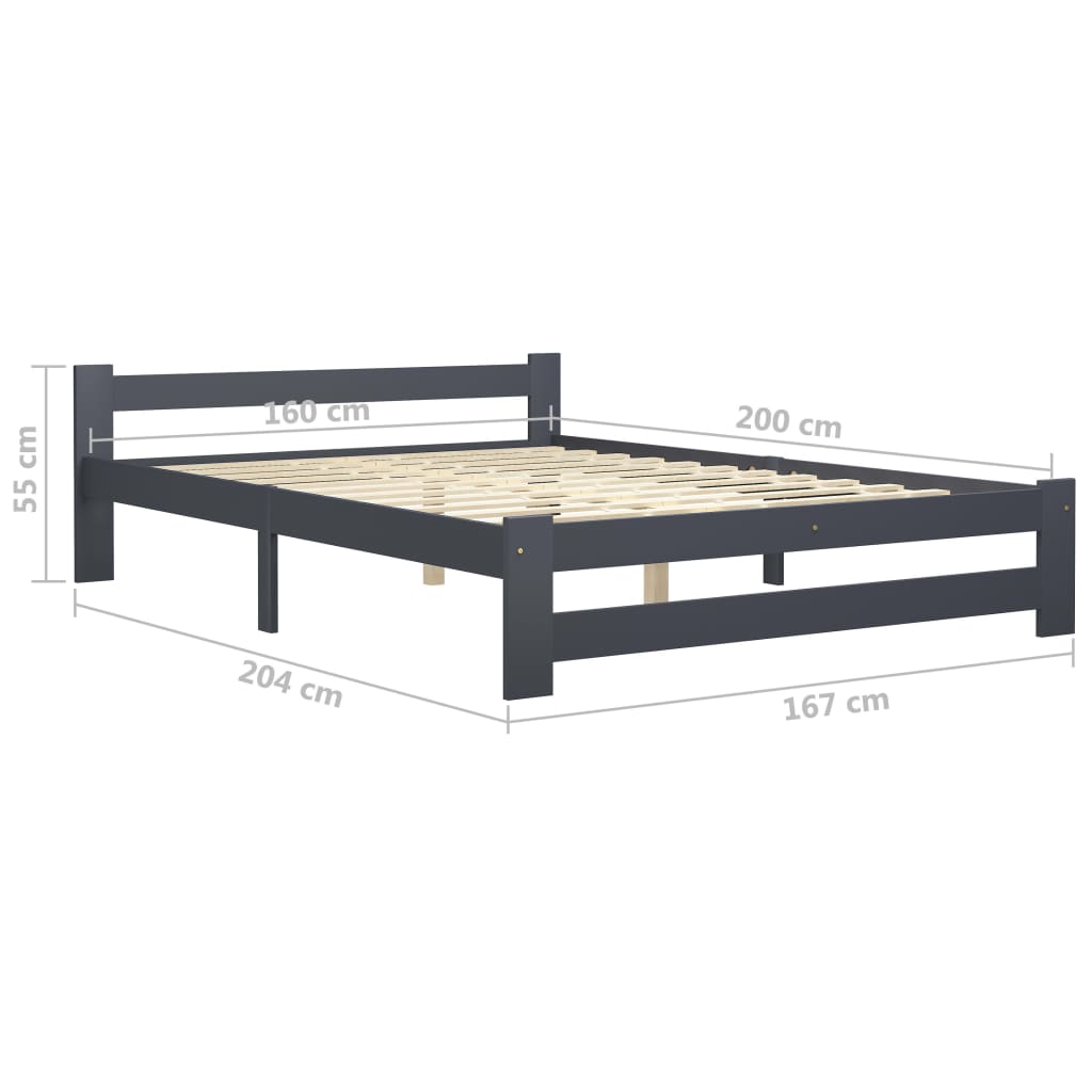 Bed Frame Dark Grey Solid Pine Wood 160x200 cm- Beds & Bed Frames - HomeShopIreland - Home Shop Ireland - Beds & Bed Frames - Bed Frame Dark Grey Solid Pine Wood 160x200 cm
