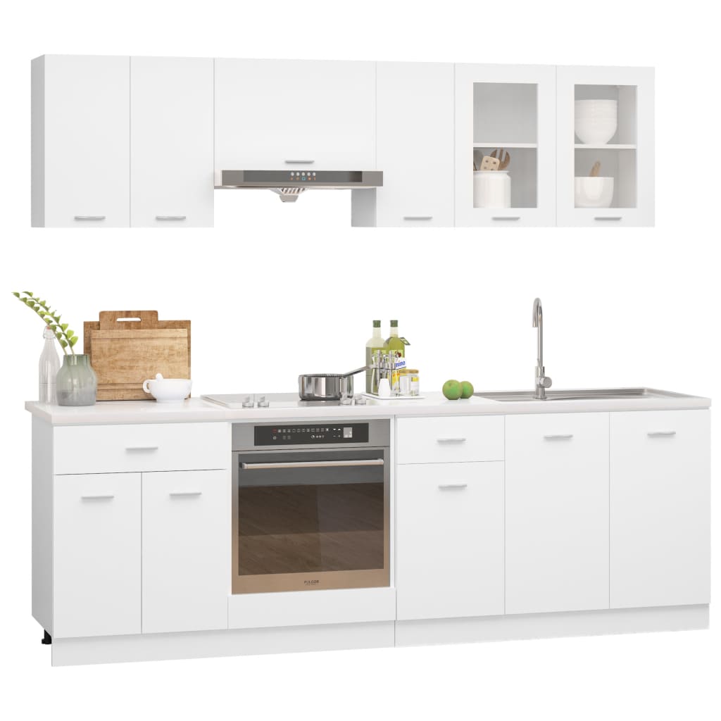 8 Piece Kitchen Cabinet Set White Chipboard- Kitchen Cabinets - HomeShopIreland - Home Shop Ireland - Kitchen Cabinets - 8 Piece Kitchen Cabinet Set White Chipboard