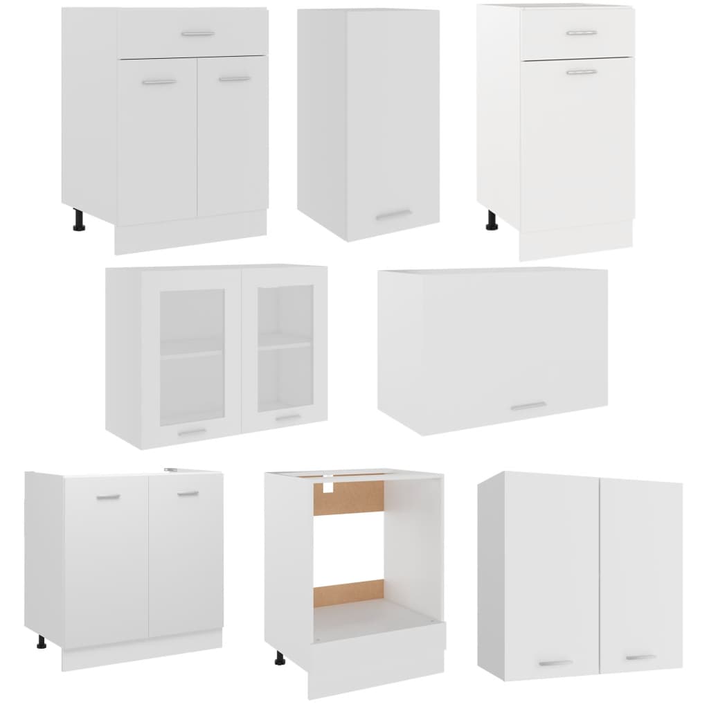 8 Piece Kitchen Cabinet Set White Chipboard- Kitchen Cabinets - HomeShopIreland - Home Shop Ireland - Kitchen Cabinets - 8 Piece Kitchen Cabinet Set White Chipboard