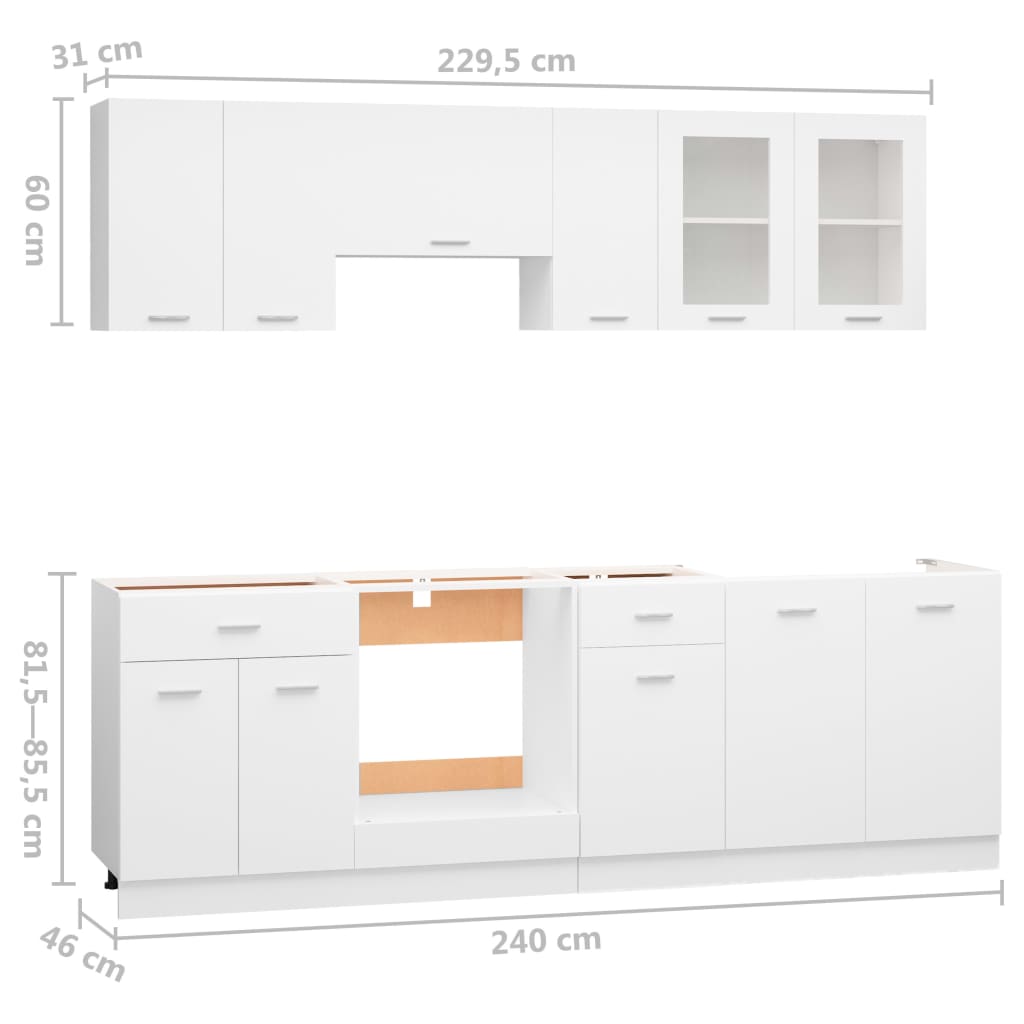 8 Piece Kitchen Cabinet Set White Chipboard- Kitchen Cabinets - HomeShopIreland - Home Shop Ireland - Kitchen Cabinets - 8 Piece Kitchen Cabinet Set White Chipboard