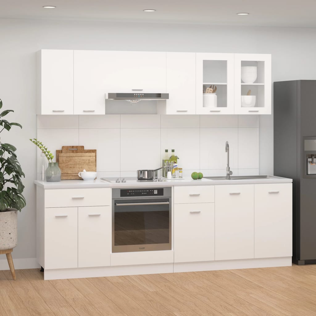 8 Piece Kitchen Cabinet Set White Chipboard- Kitchen Cabinets - HomeShopIreland - Home Shop Ireland - Kitchen Cabinets - 8 Piece Kitchen Cabinet Set White Chipboard