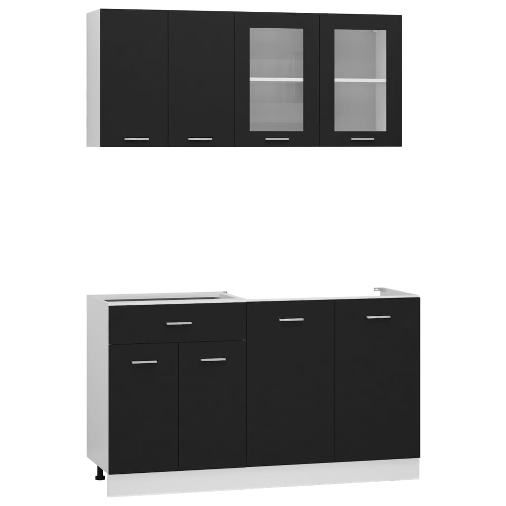 4 Piece Kitchen Cabinet Set Black Chipboard- Kitchen Cabinets - HomeShopIreland - Home Shop Ireland - Kitchen Cabinets - 4 Piece Kitchen Cabinet Set Black Chipboard