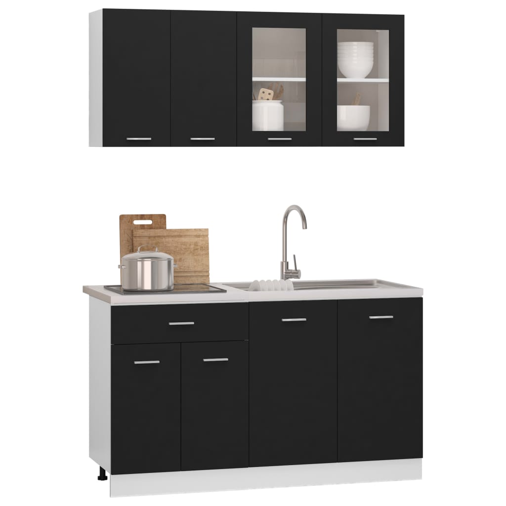 4 Piece Kitchen Cabinet Set Black Chipboard- Kitchen Cabinets - HomeShopIreland - Home Shop Ireland - Kitchen Cabinets - 4 Piece Kitchen Cabinet Set Black Chipboard