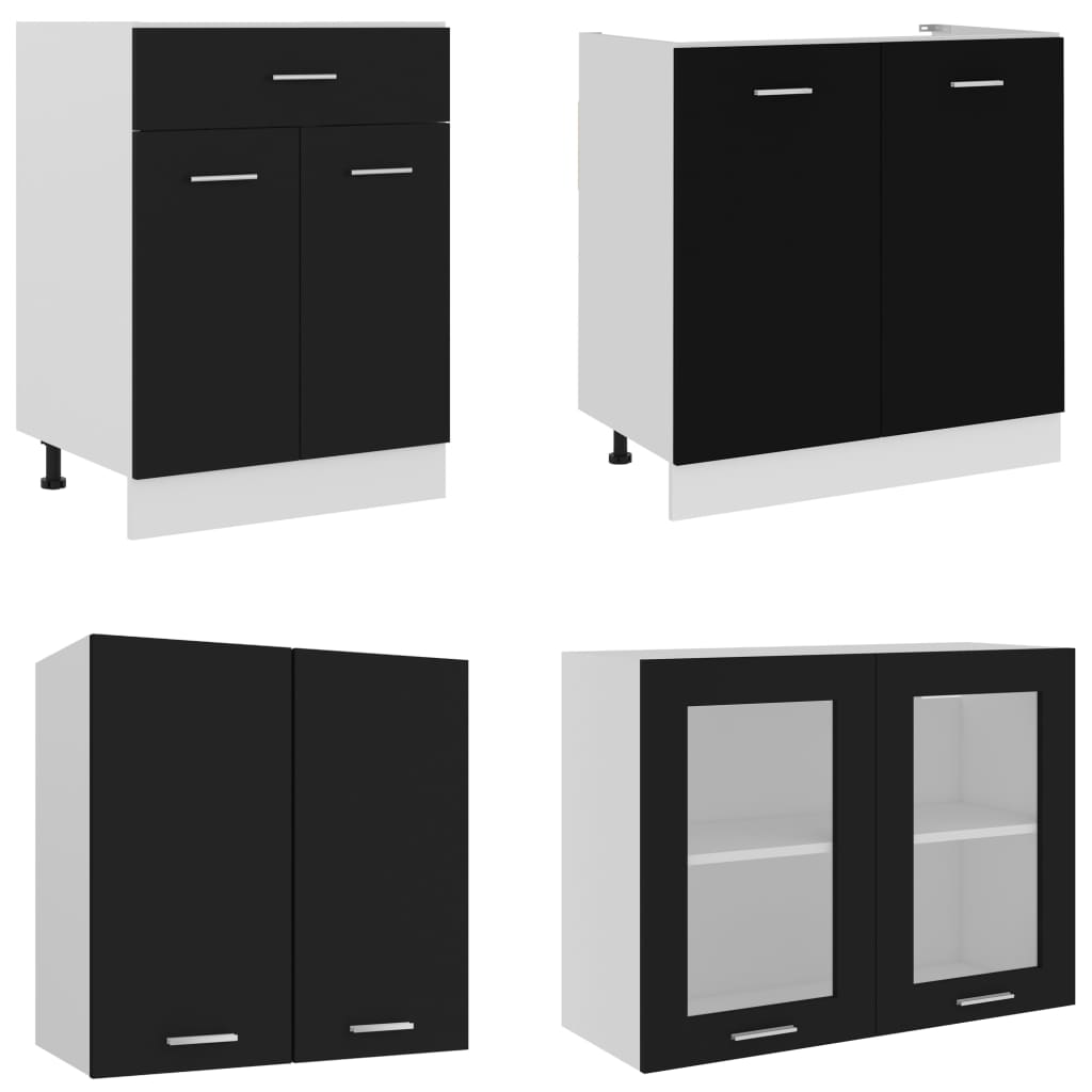 4 Piece Kitchen Cabinet Set Black Chipboard- Kitchen Cabinets - HomeShopIreland - Home Shop Ireland - Kitchen Cabinets - 4 Piece Kitchen Cabinet Set Black Chipboard