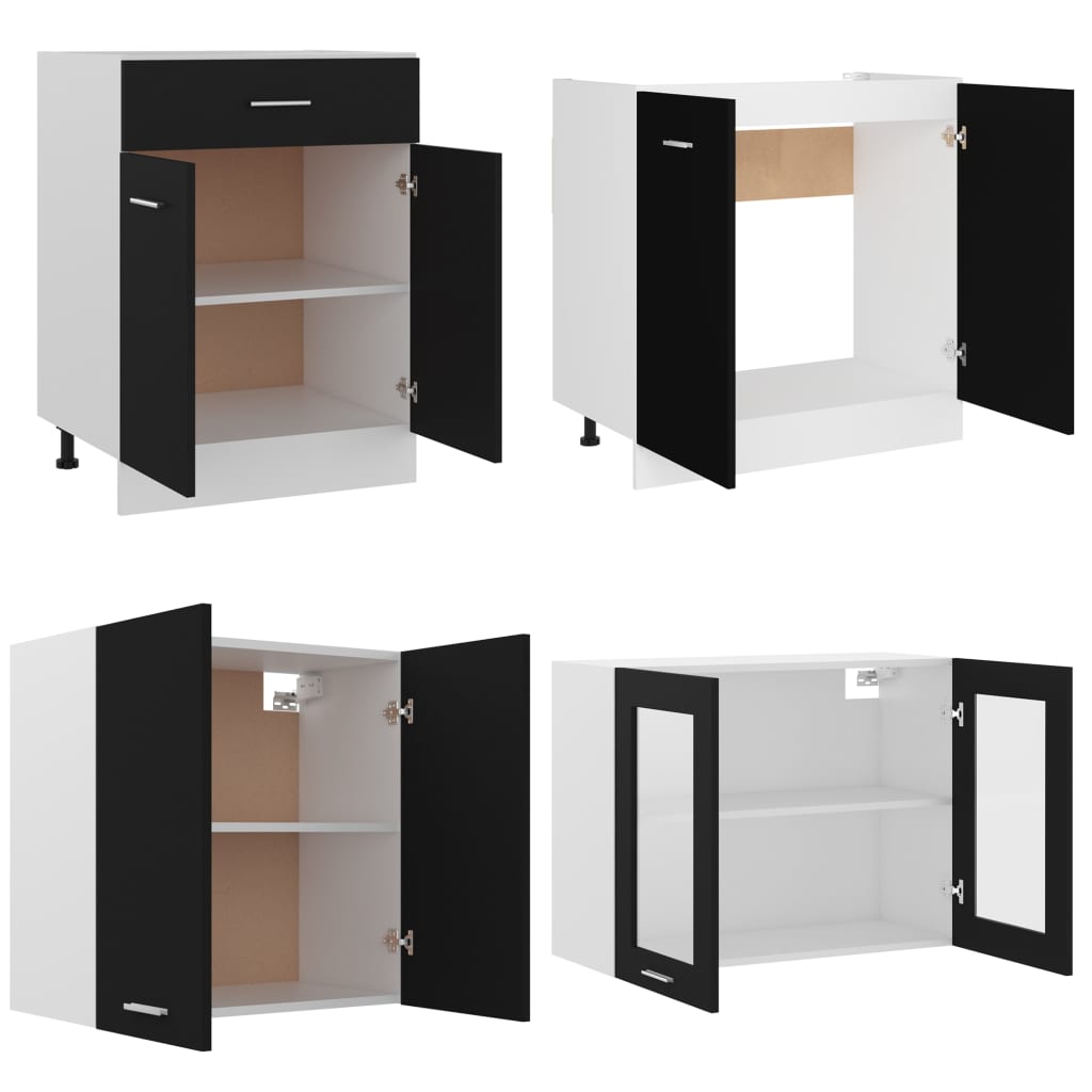 4 Piece Kitchen Cabinet Set Black Chipboard- Kitchen Cabinets - HomeShopIreland - Home Shop Ireland - Kitchen Cabinets - 4 Piece Kitchen Cabinet Set Black Chipboard