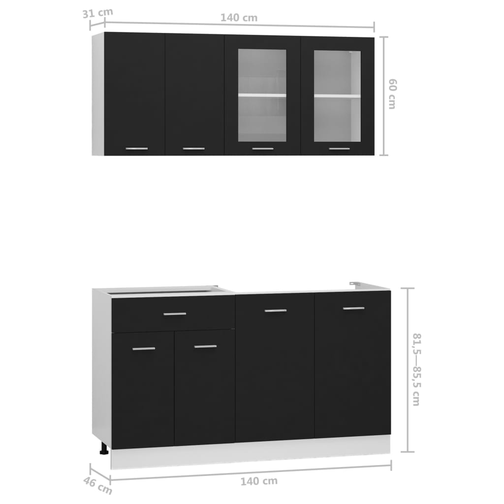 4 Piece Kitchen Cabinet Set Black Chipboard- Kitchen Cabinets - HomeShopIreland - Home Shop Ireland - Kitchen Cabinets - 4 Piece Kitchen Cabinet Set Black Chipboard