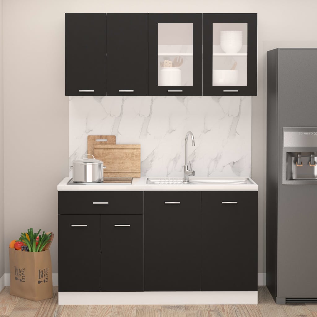 4 Piece Kitchen Cabinet Set Black Chipboard- Kitchen Cabinets - HomeShopIreland - Home Shop Ireland - Kitchen Cabinets - 4 Piece Kitchen Cabinet Set Black Chipboard