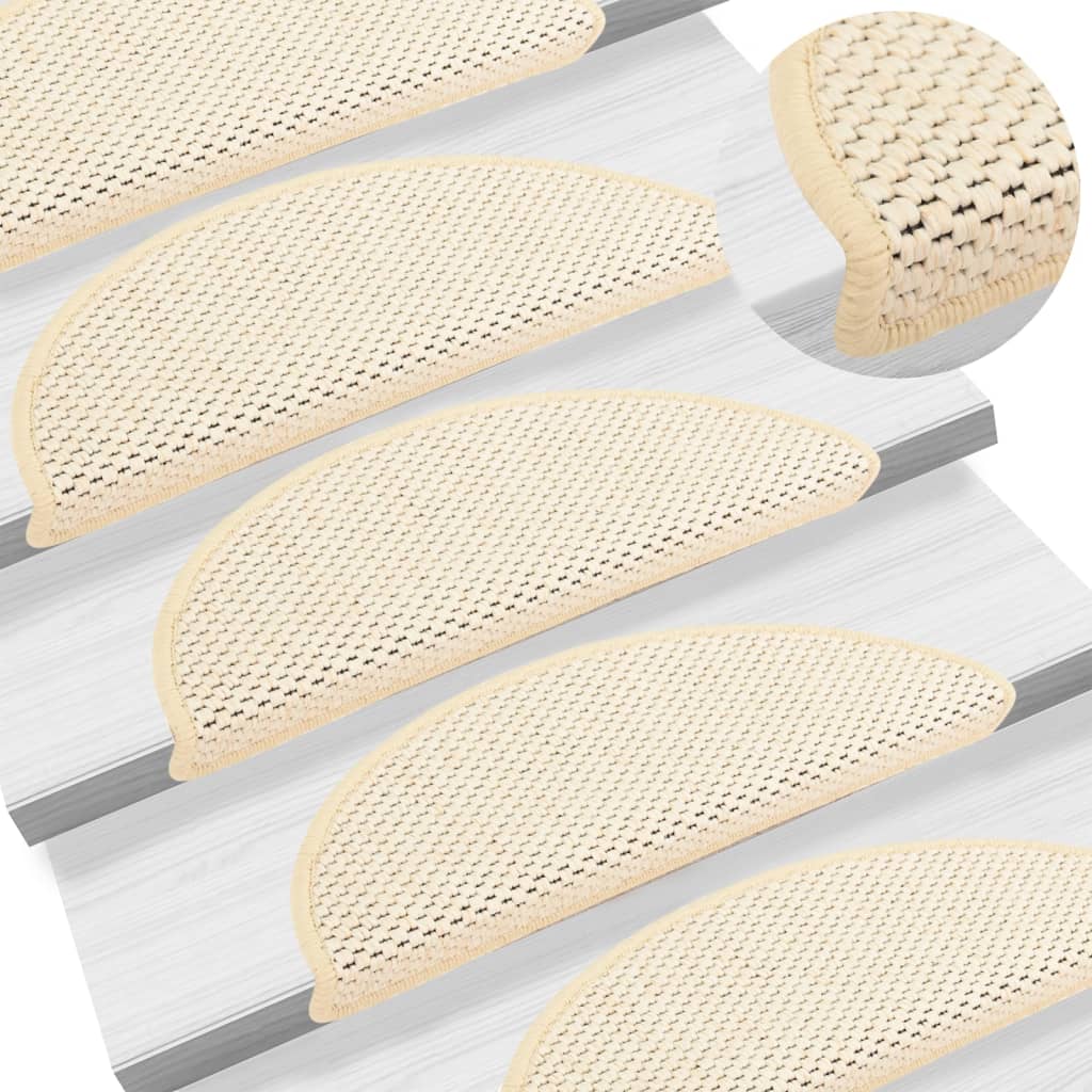 Self-adhesive Stair Mats Sisal-Look 15 pcs 56x20 cm Cream- Stair Treads - HomeShopIreland - Home Shop Ireland - Stair Treads - Self-adhesive Stair Mats Sisal-Look 15 pcs 56x20 cm Cream