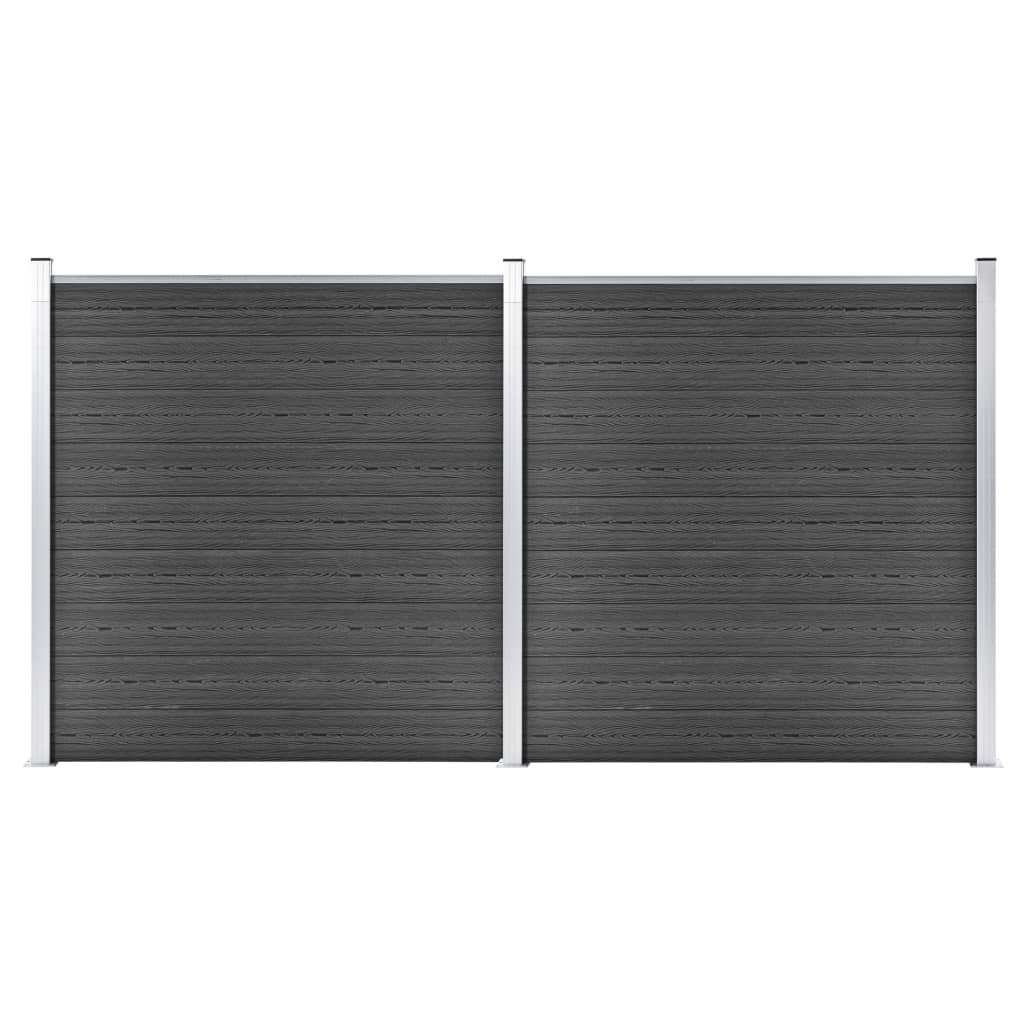 Fence Panel Set WPC 353x186 cm Black- Fence Panels - HomeShopIreland - Home Shop Ireland - Fence Panels - Fence Panel Set WPC 353x186 cm Black